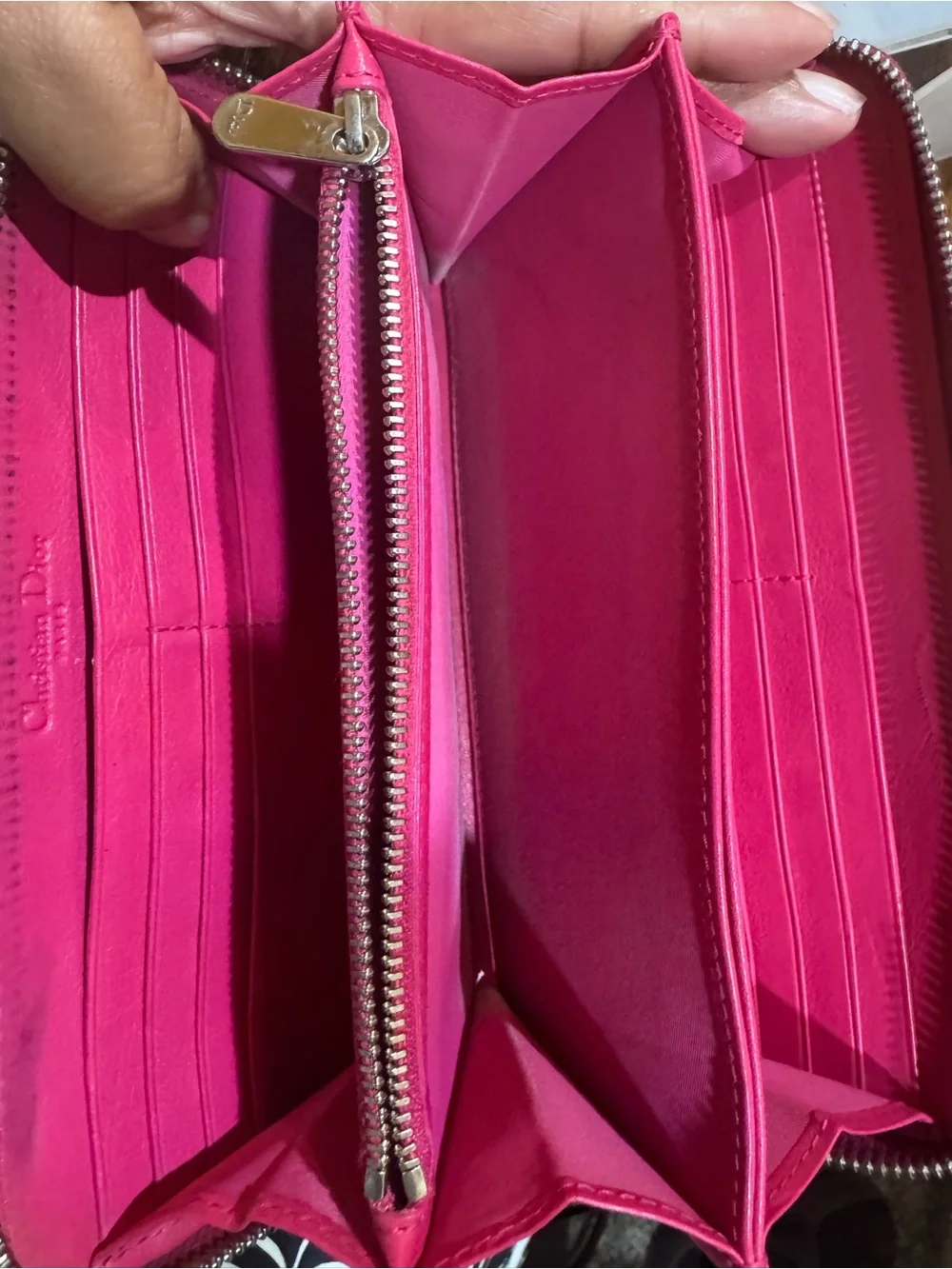 Christian Dior Cannage Patent Leather Zip Around Wallet